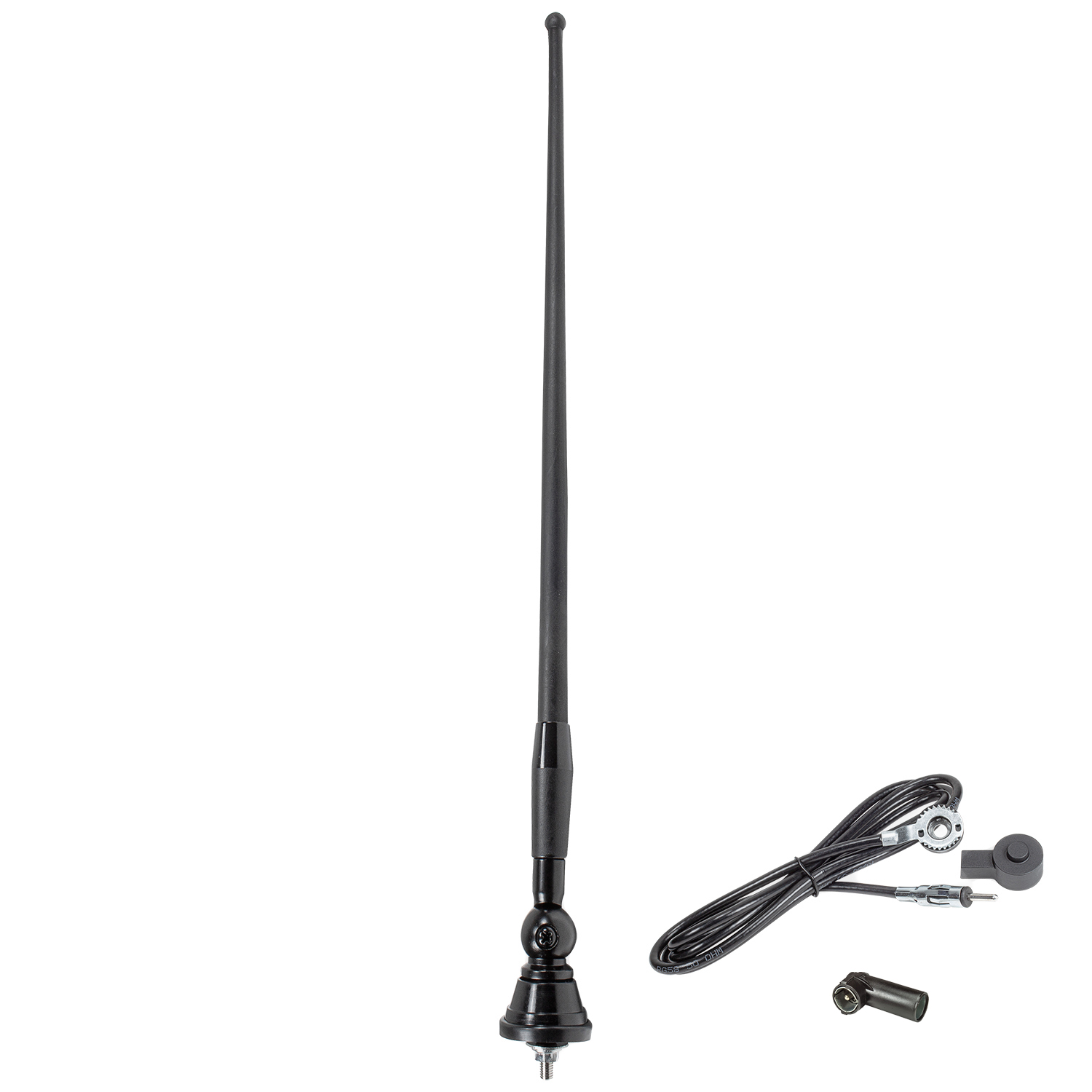 tomzz Audio 40cm Gummiantenne AM FM ohne Verstärker schwarz adaptiert auf DIN (m) ISO (m)