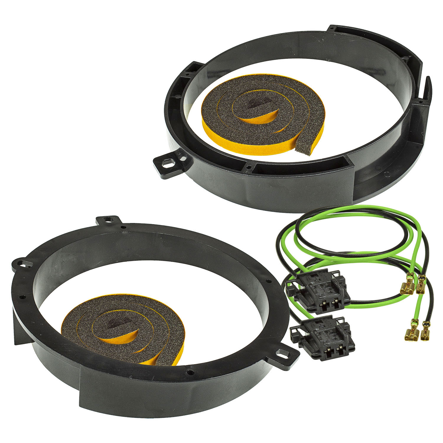 tomzz Audio Lautsprecher Adapter Set kompatibel mit Mercedes C-Klasse W202 Türe Front Ringe + Adapterkabel adaptiert auf 165er Lautsprecher