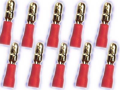 10x 4mm Rundstecker 24k für Kabel 0.5 - 1.5mm² rot Farbe: rot 